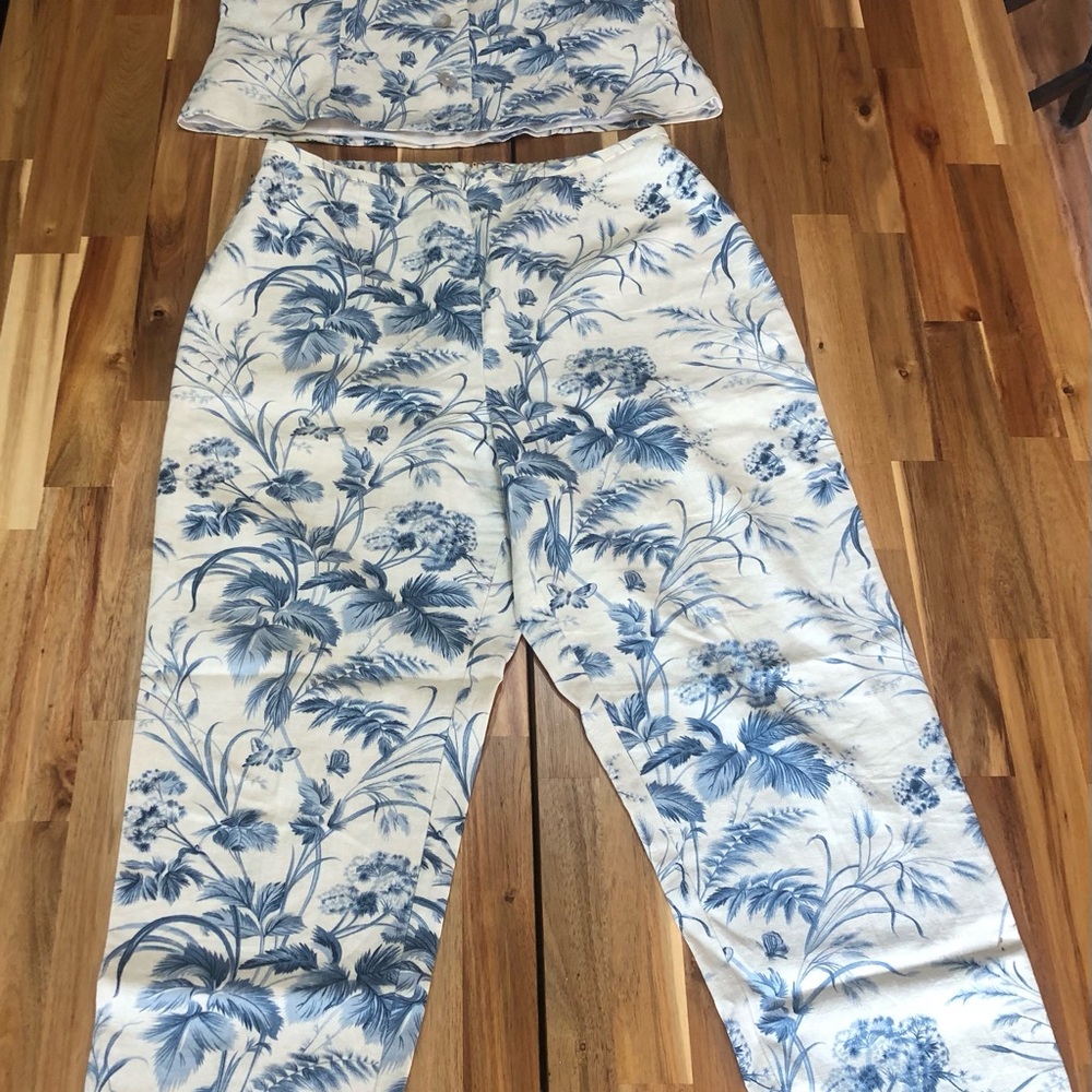 Jessica Howard Blue & White Floral Wide Leg Pant suit set